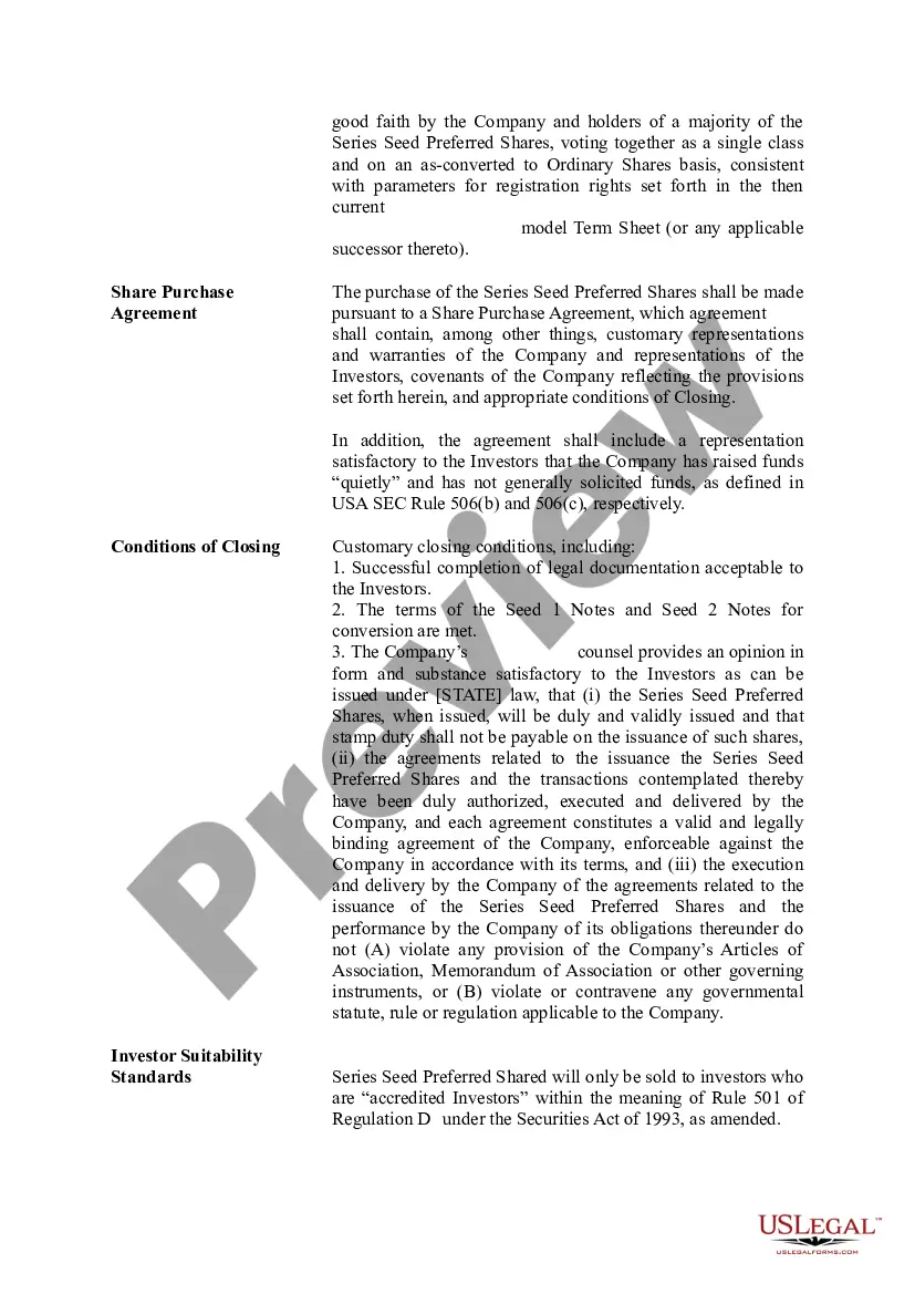 Get Term Sheet - Series Seed Preferred Share for Company Preview Term Sheet - Series Seed Preferred Share for Company
