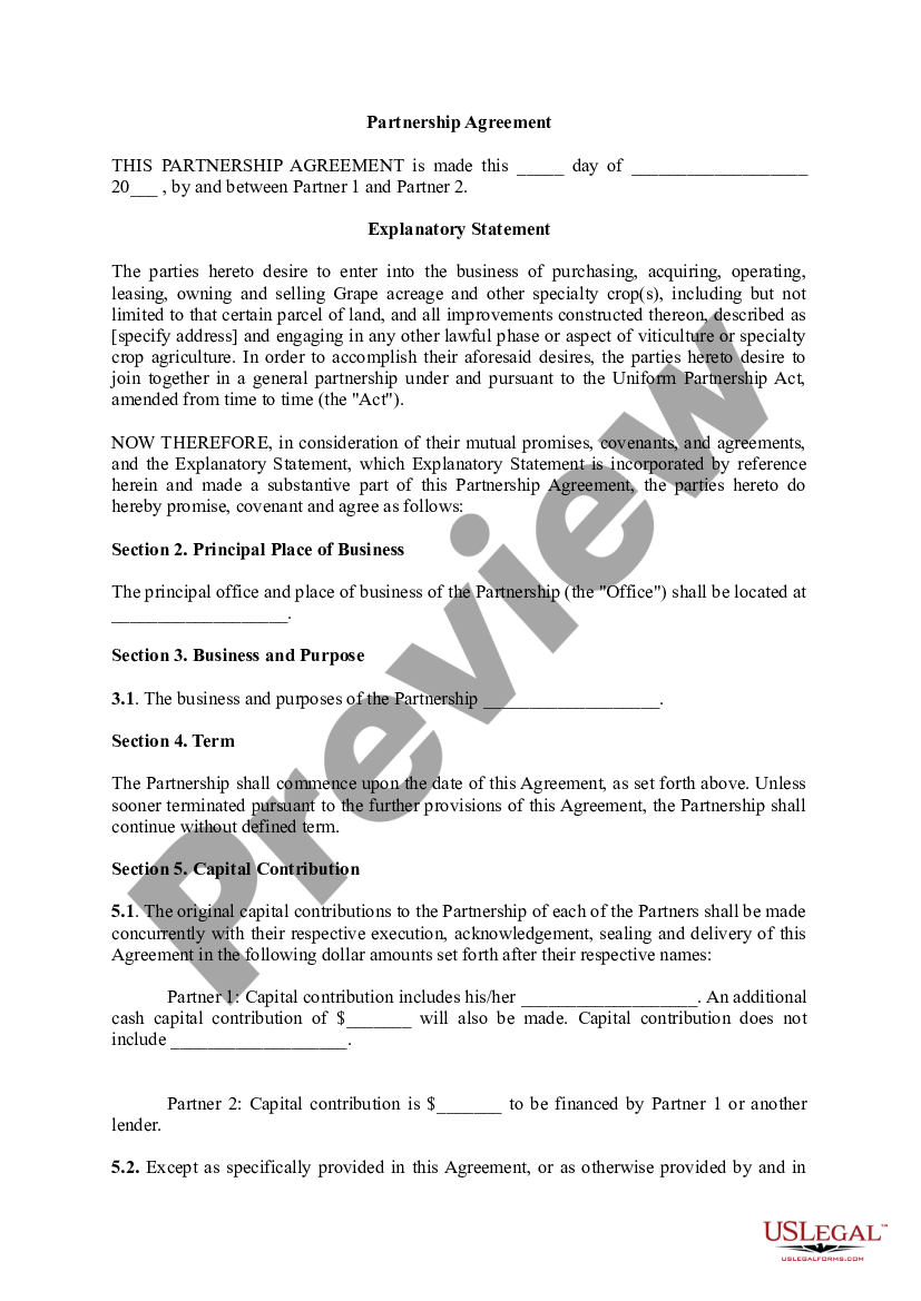 Partnership Agreement US Legal Forms