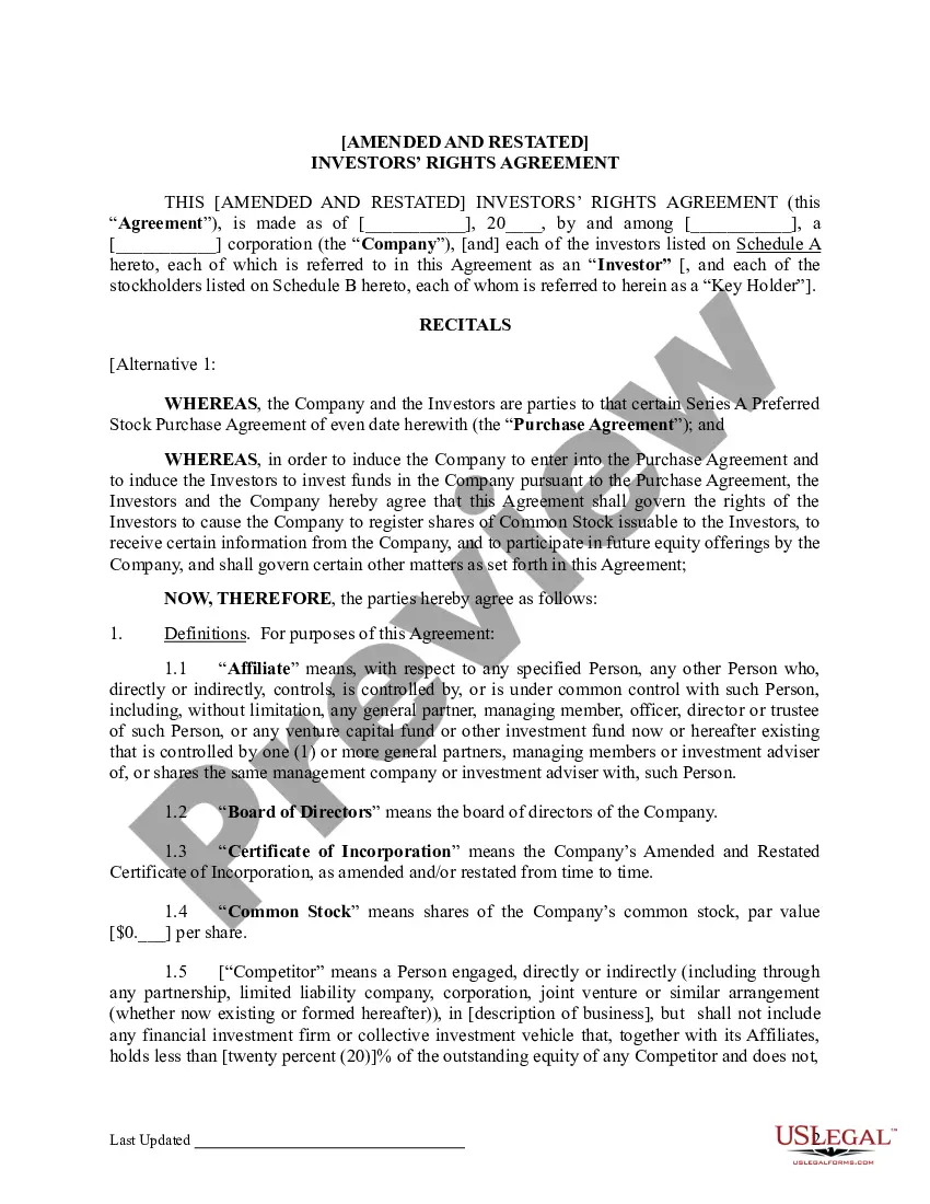 Preview Investors Rights Agreement