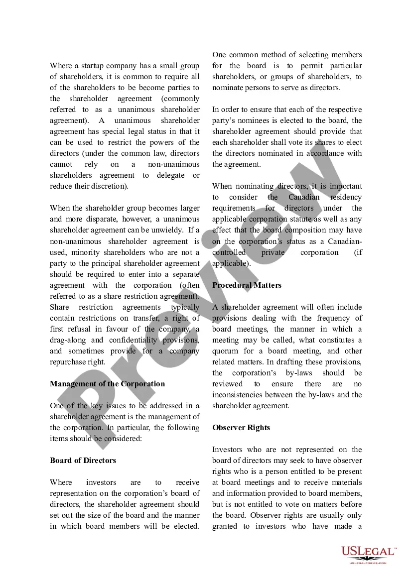 Get Shareholder Agreements - An Overview Preview Shareholder Agreements - An Overview