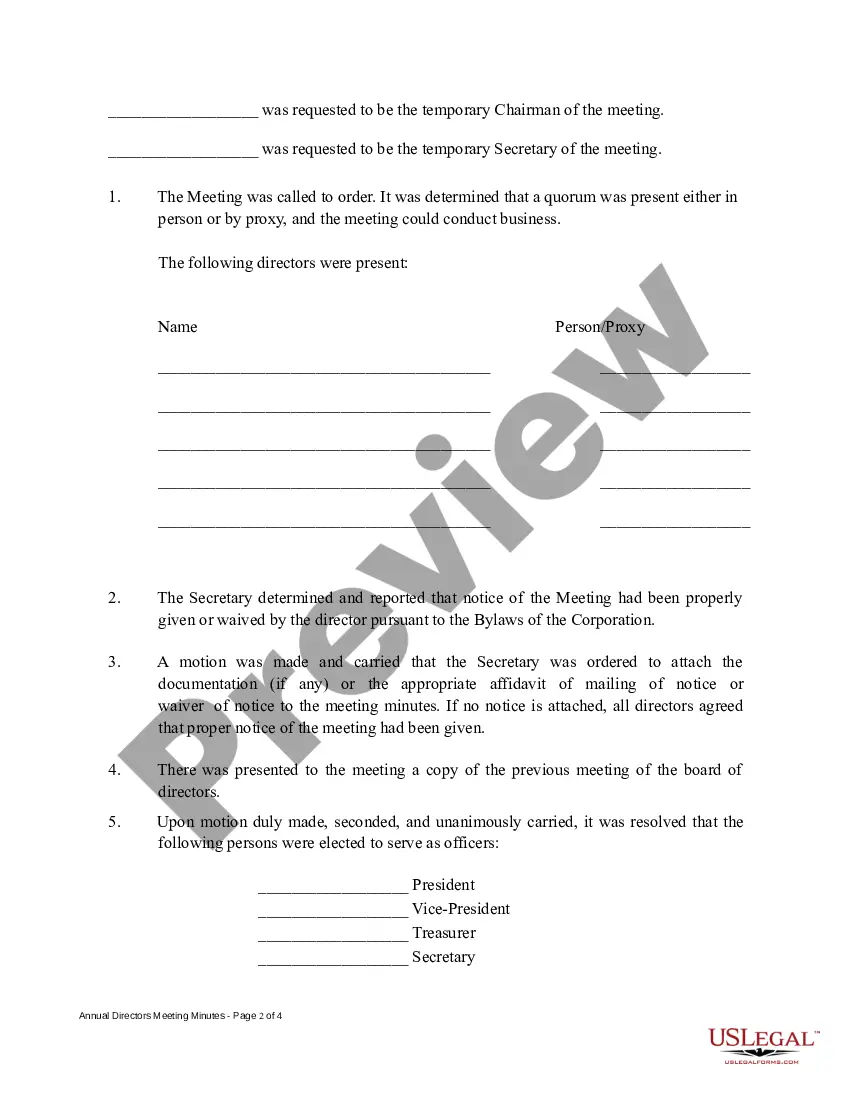 Get Annual Meeting Minutes of Directors Preview Annual Meeting Minutes of Directors