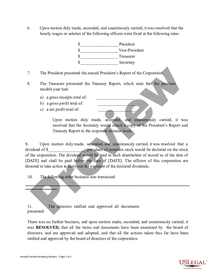 Get Annual Meeting Minutes of Directors Preview Annual Meeting Minutes of Directors