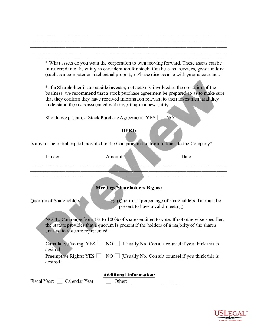 Get Incorporation Questionnaire Preview Incorporation Questionnaire