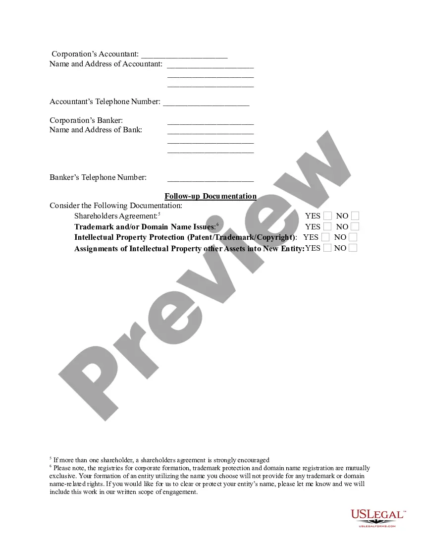 Get Incorporation Questionnaire Preview Incorporation Questionnaire