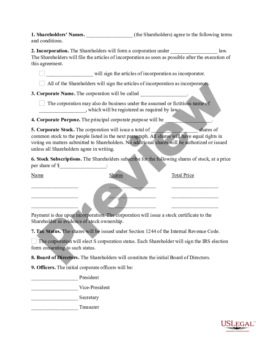 Preview Pre Incorporation Agreement