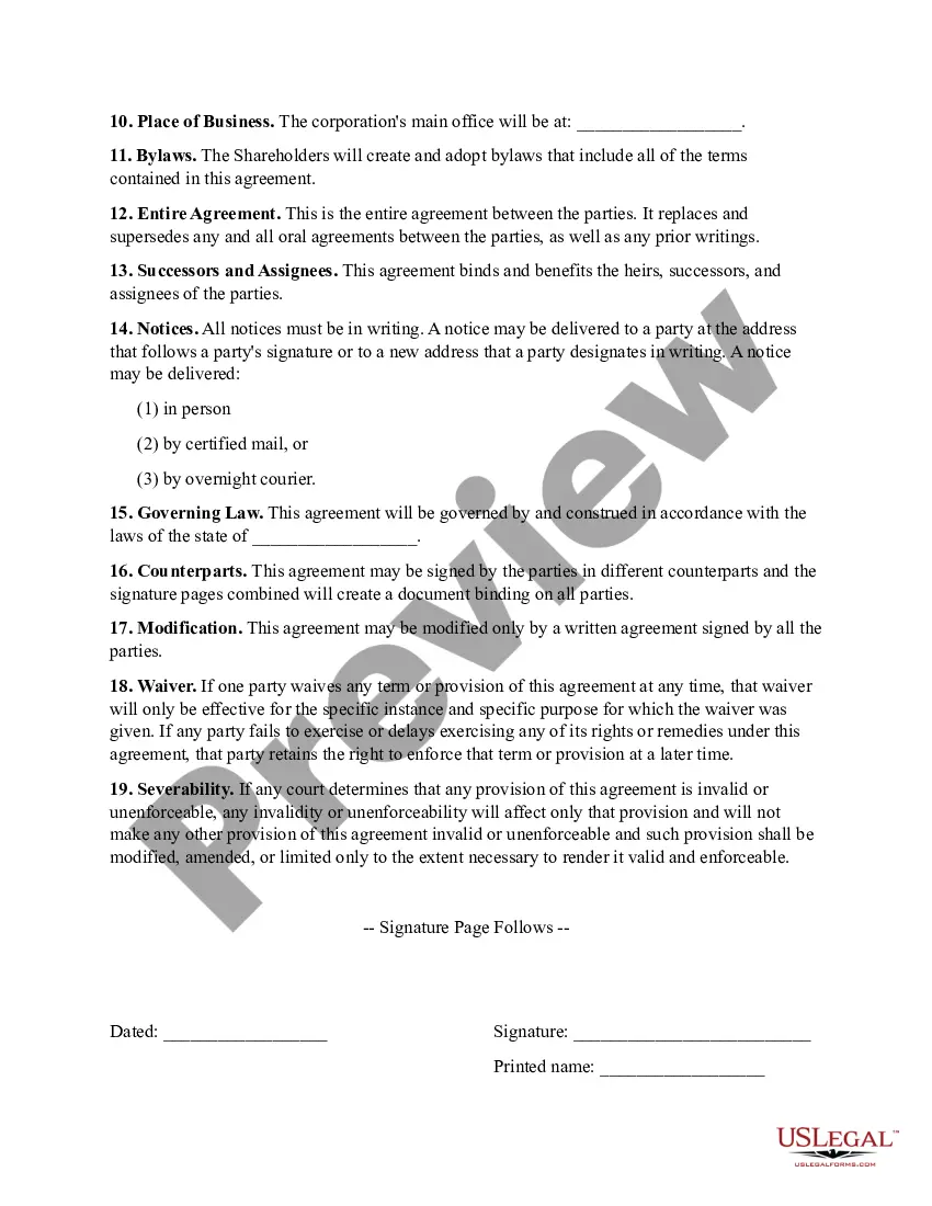 Preview Pre Incorporation Agreement