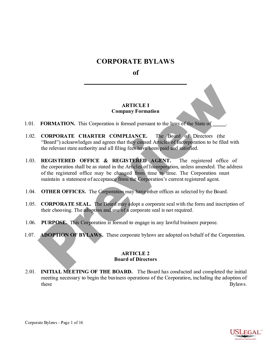 page 0 Corporate Bylaws preview