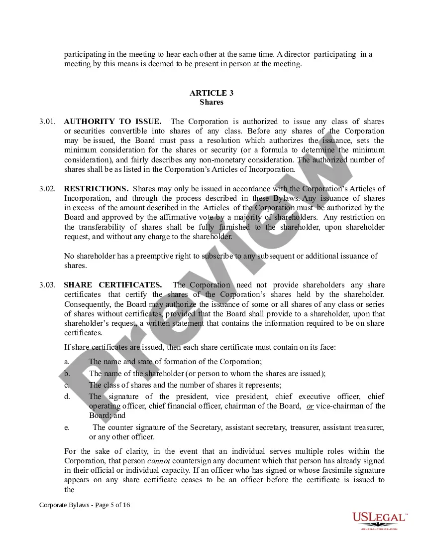 Get Corporate Bylaws Preview Corporate Bylaws