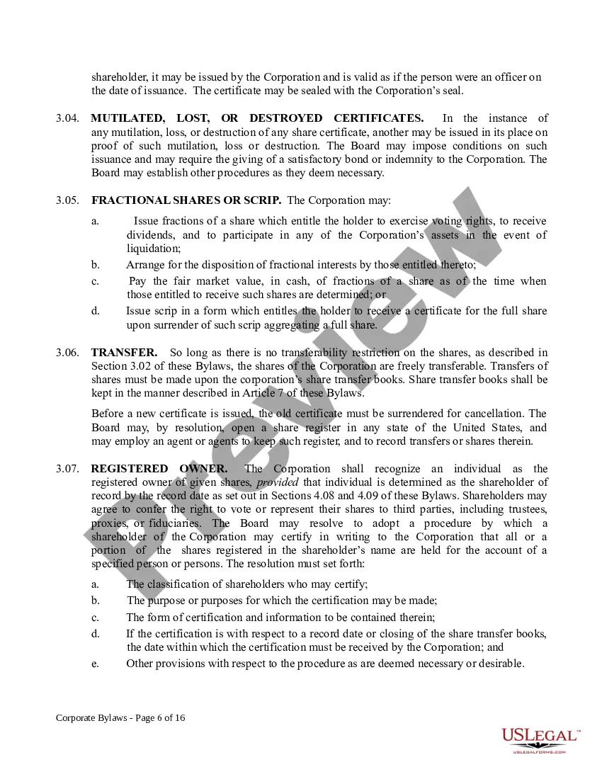 Get Corporate Bylaws Preview Corporate Bylaws