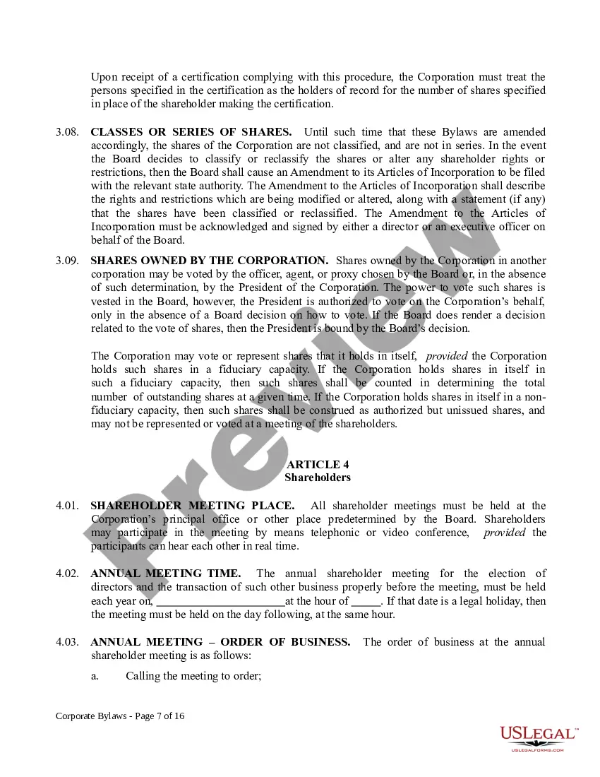 Get Corporate Bylaws Preview Corporate Bylaws