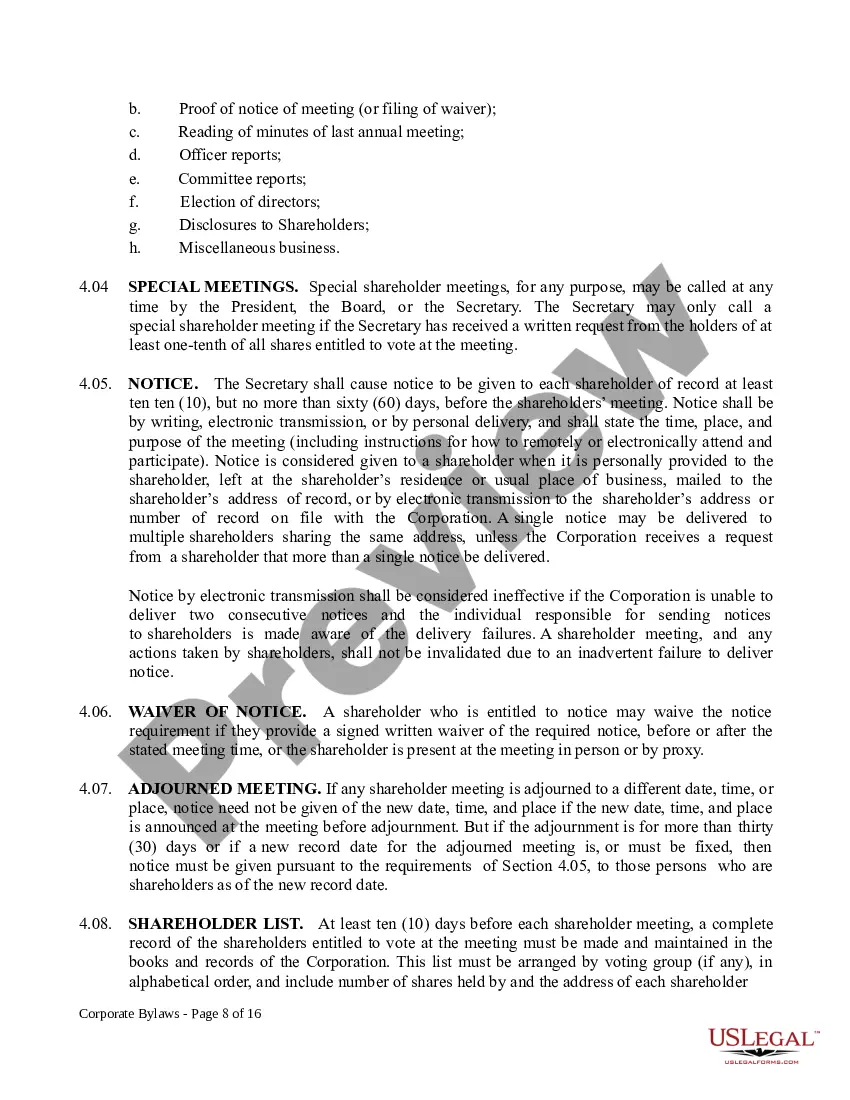 Get Corporate Bylaws Preview Corporate Bylaws