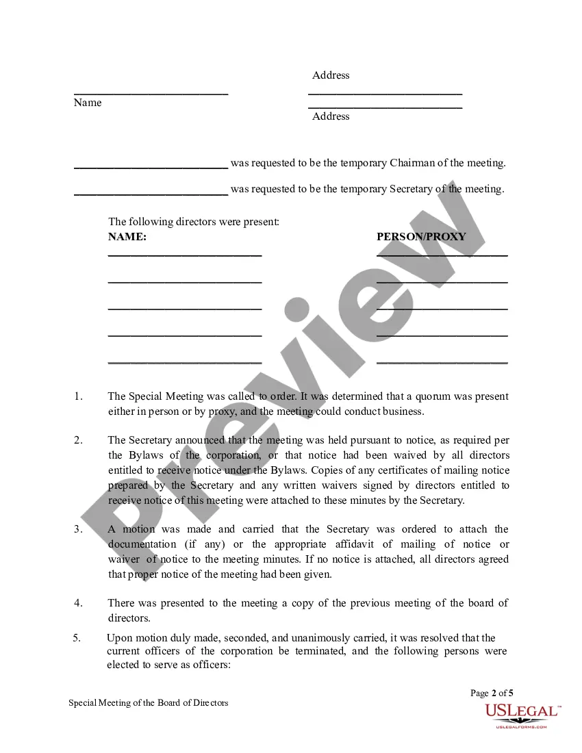 Get Special Meeting Minutes of Directors Preview Special Meeting Minutes of Directors