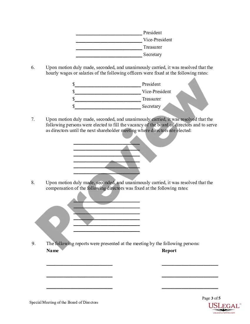 Get Special Meeting Minutes of Directors Preview Special Meeting Minutes of Directors