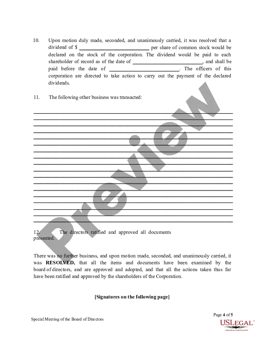 Get Special Meeting Minutes of Directors Preview Special Meeting Minutes of Directors