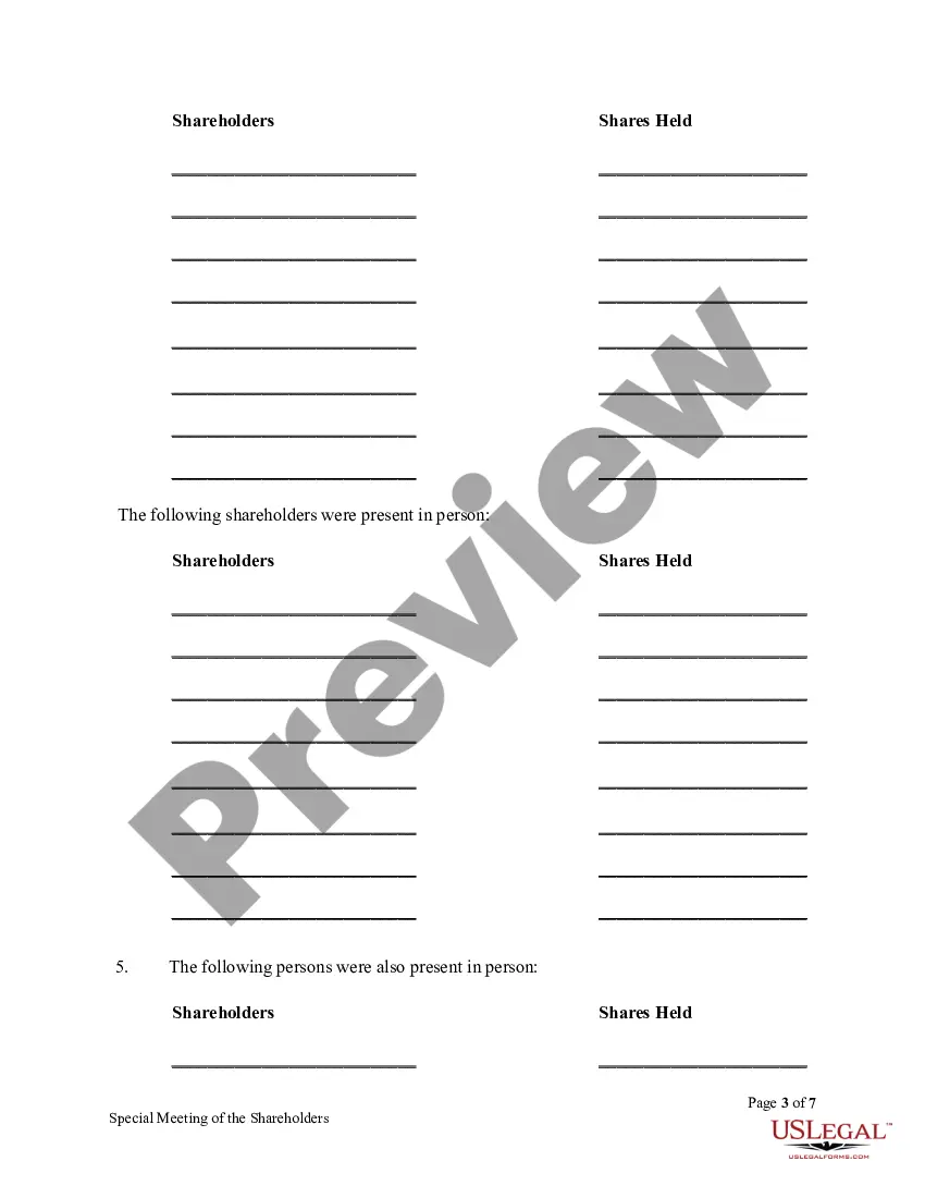 Get Special Meeting Minutes of Shareholders Preview Special Meeting Minutes of Shareholders