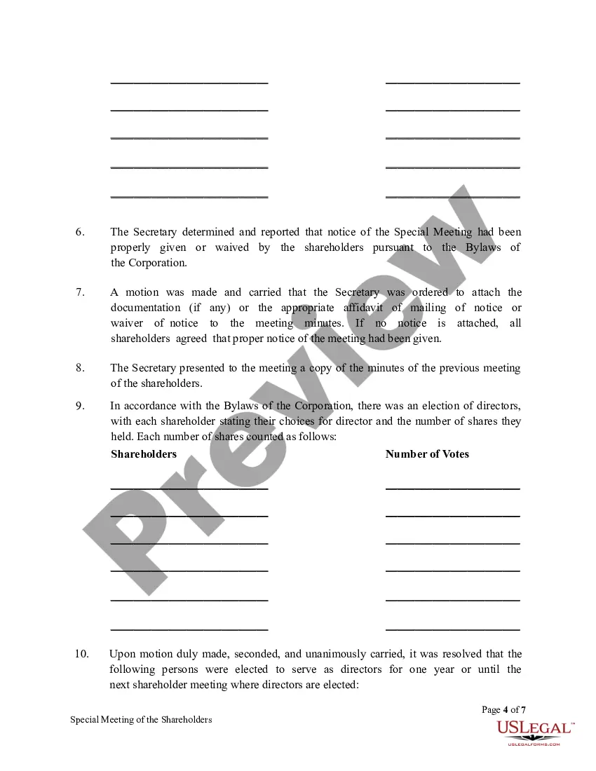 Get Special Meeting Minutes of Shareholders Preview Special Meeting Minutes of Shareholders