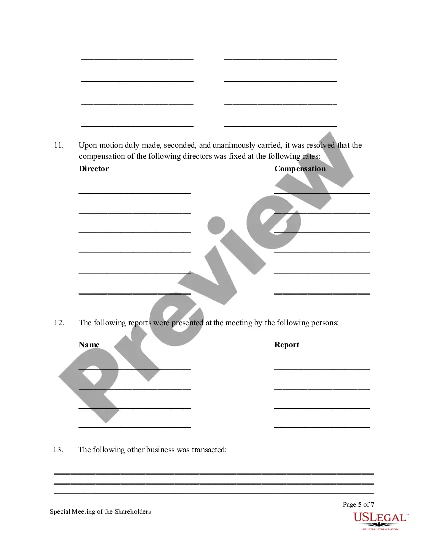 Get Special Meeting Minutes of Shareholders Preview Special Meeting Minutes of Shareholders