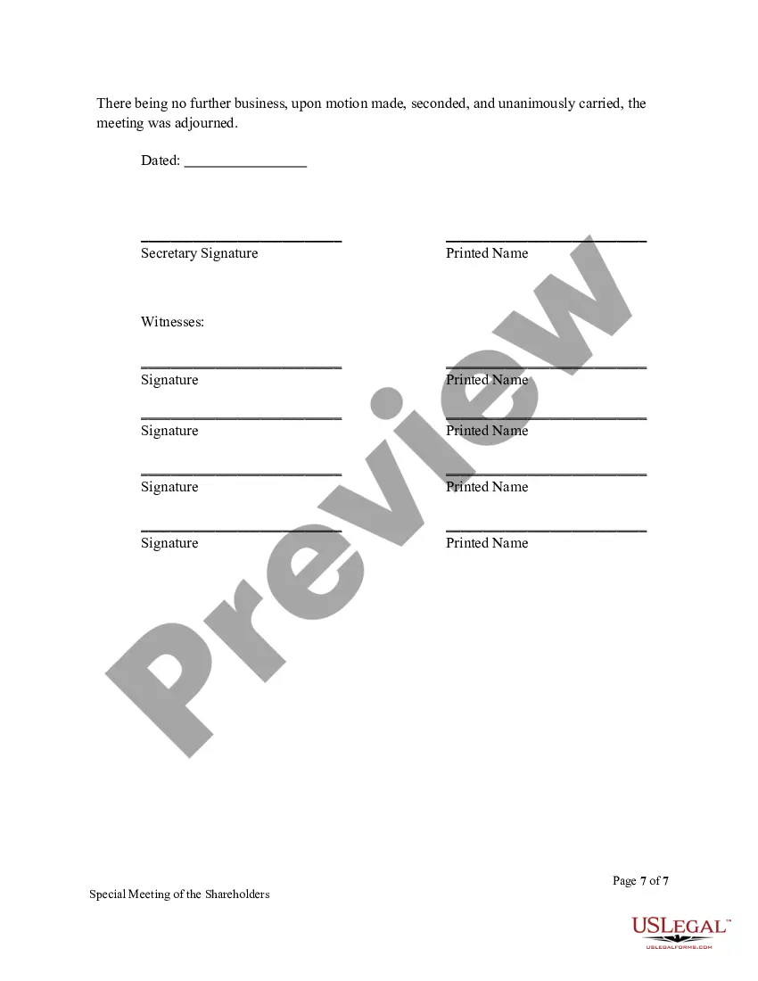 Get Special Meeting Minutes of Shareholders Preview Special Meeting Minutes of Shareholders