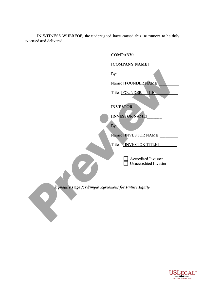 Maricopa Arizona Simple Agreement For Future Equity US Legal Forms