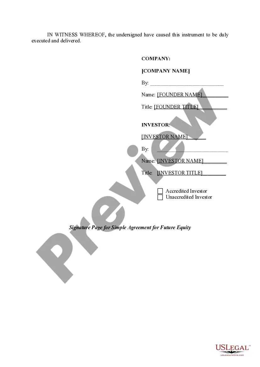 Get Simple Agreement for Future Equity Preview Simple Agreement for Future Equity