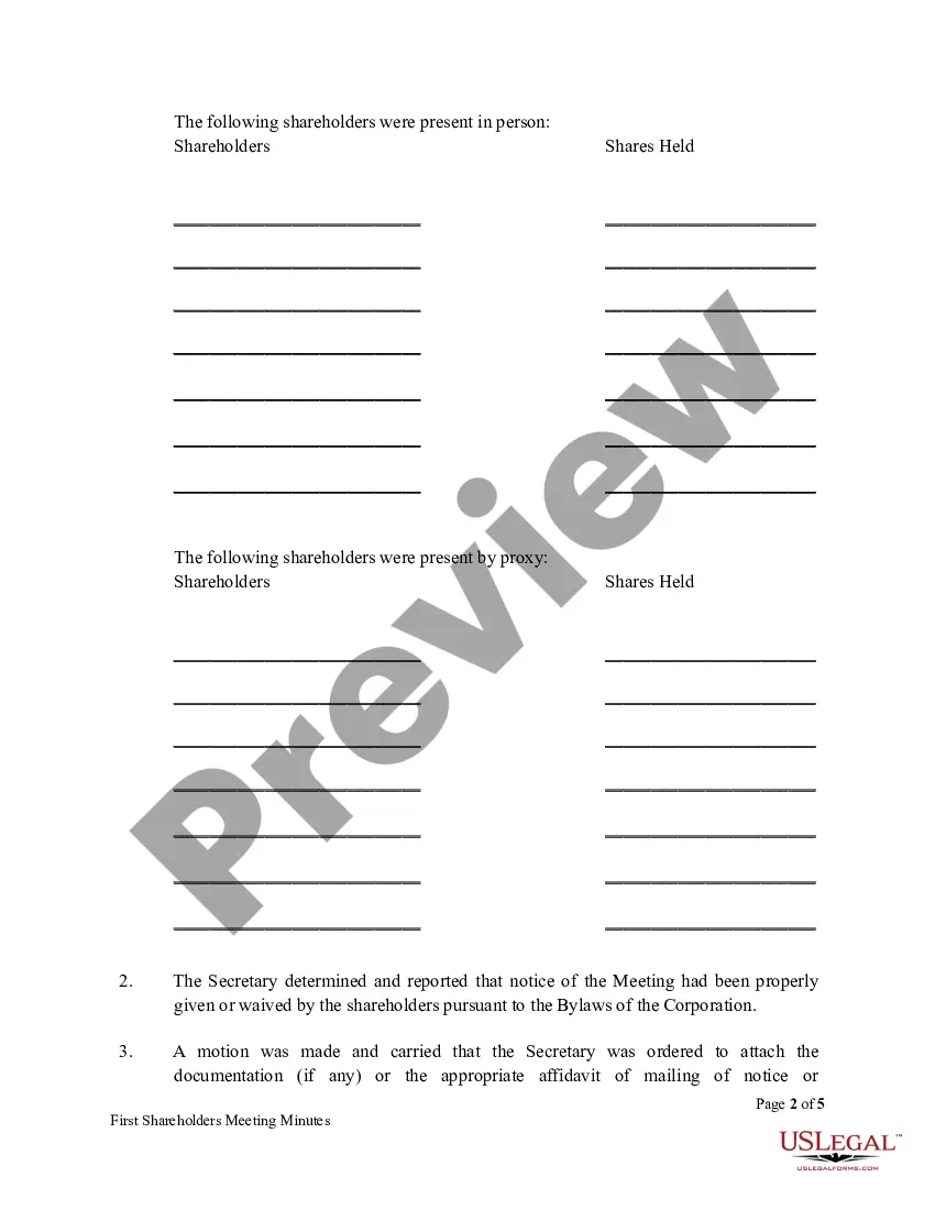 Get First Meeting Minutes of Shareholders Preview First Meeting Minutes of Shareholders