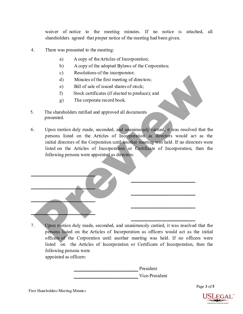 Get First Meeting Minutes of Shareholders Preview First Meeting Minutes of Shareholders