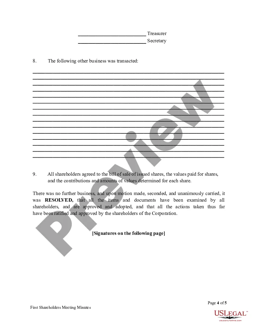 Get First Meeting Minutes of Shareholders Preview First Meeting Minutes of Shareholders
