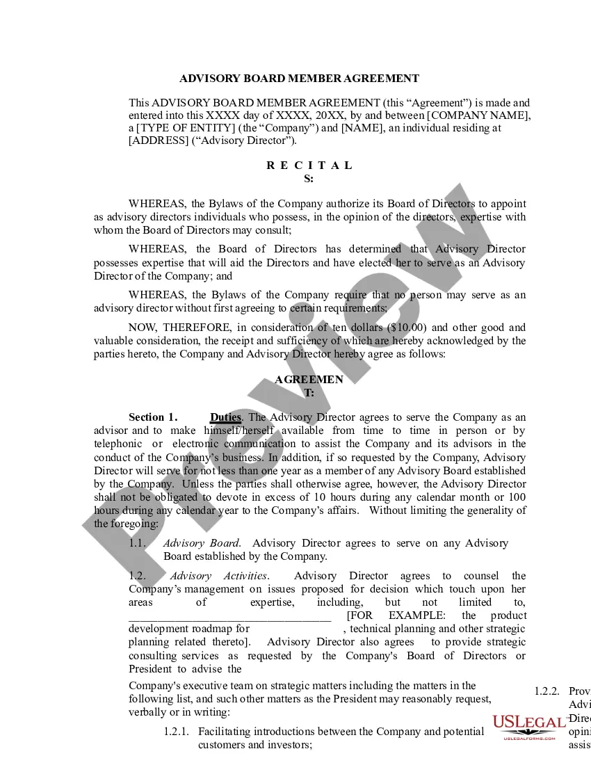 Preview Advisory Board Member Consulting Agreement