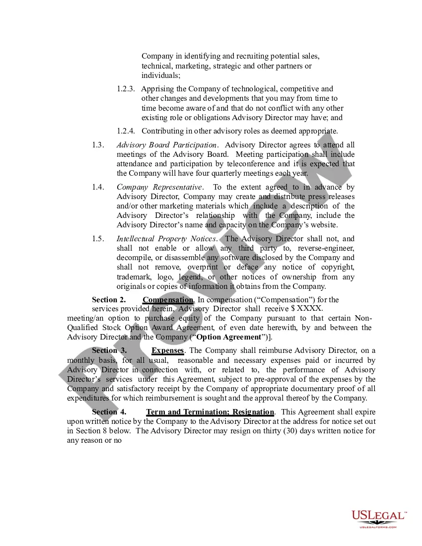 Preview Advisory Board Member Consulting Agreement