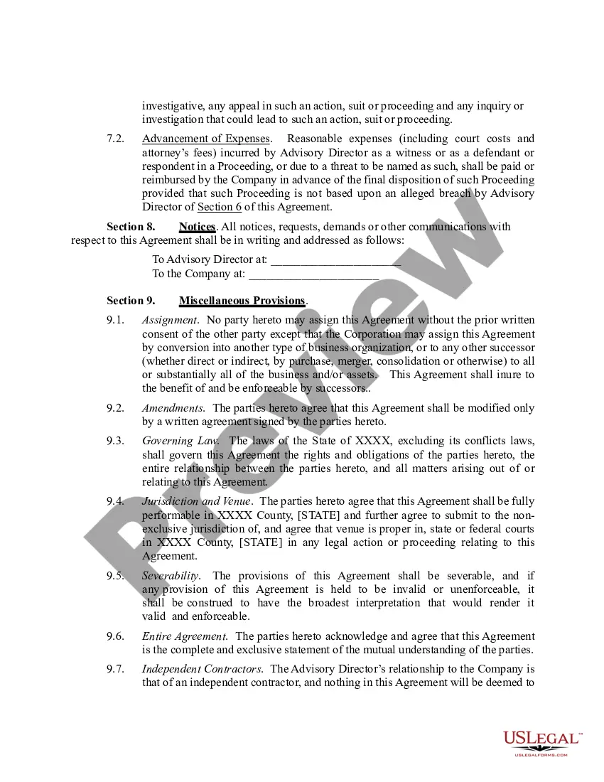 Preview Advisory Board Member Consulting Agreement