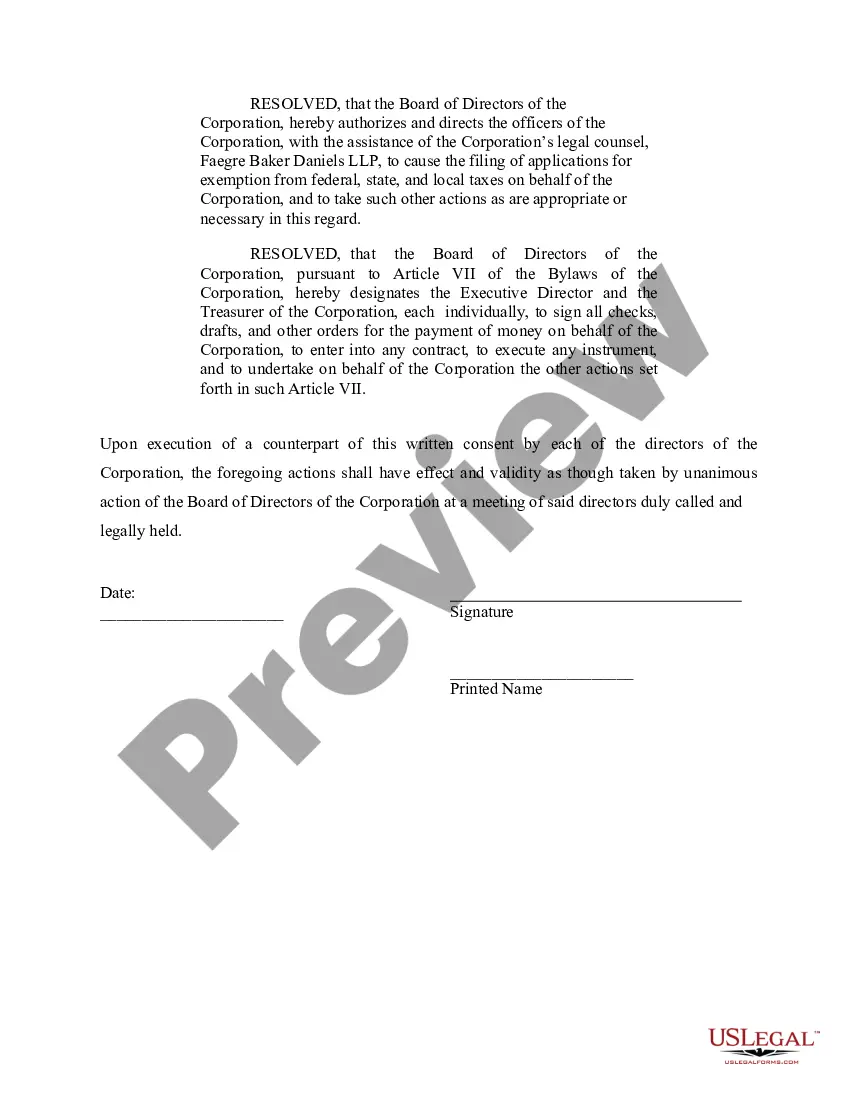 Preview Action by Written Consent in Lieu of Organizational Meeting 