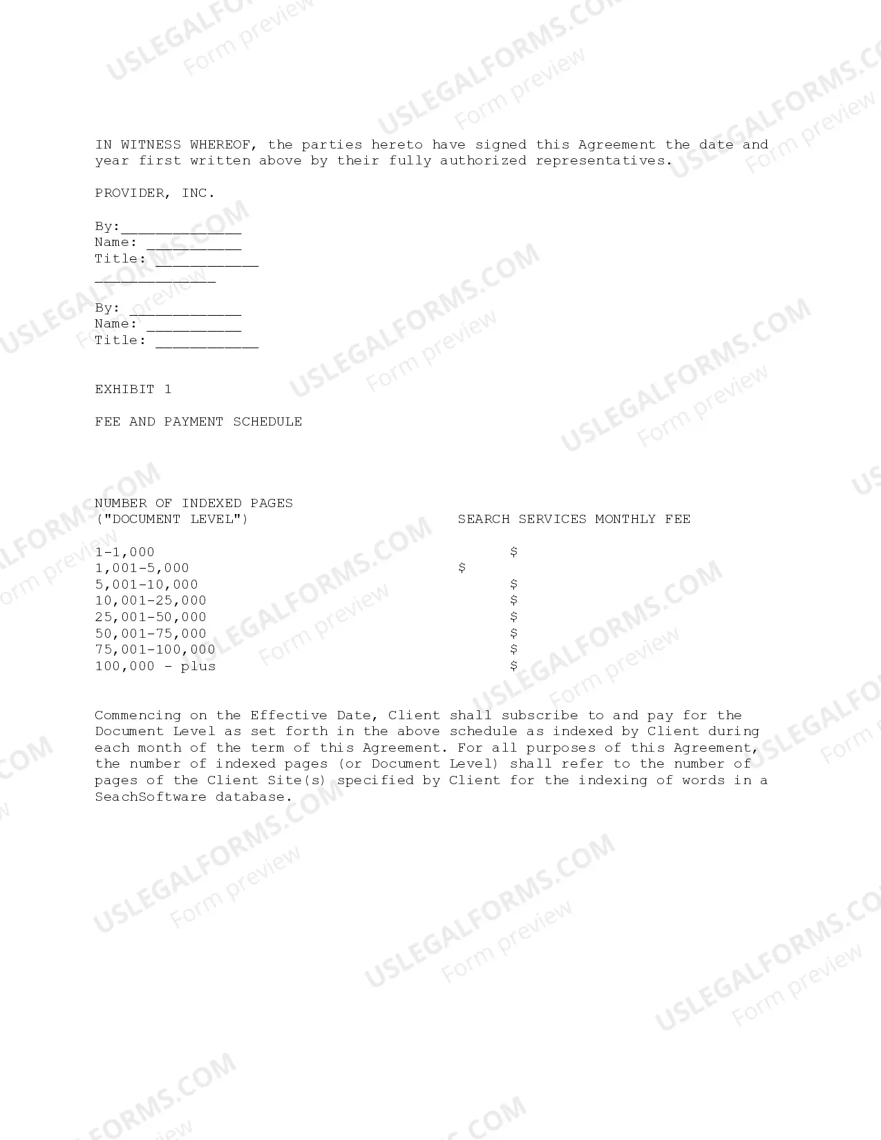 Preview Search Engine Services Agreement