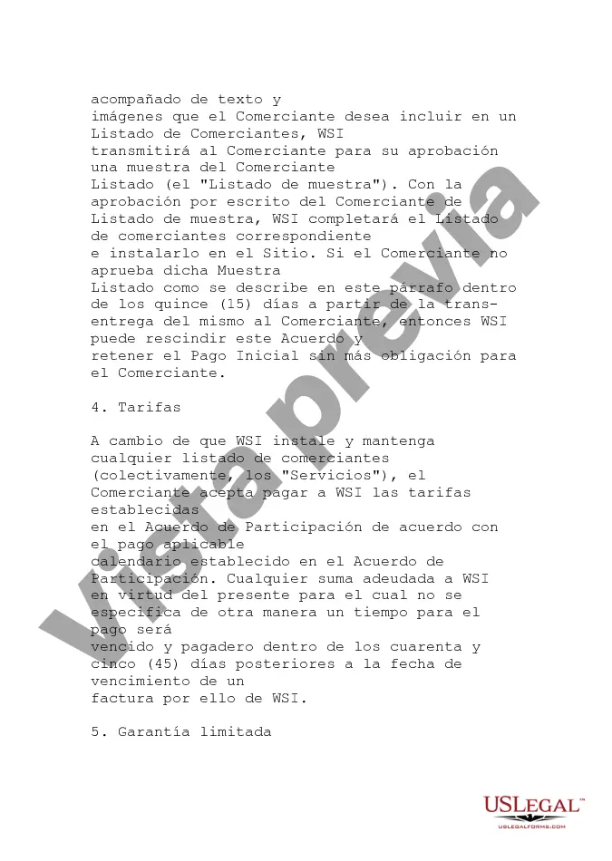 Preview Acuerdo de sitio de Internet minorista