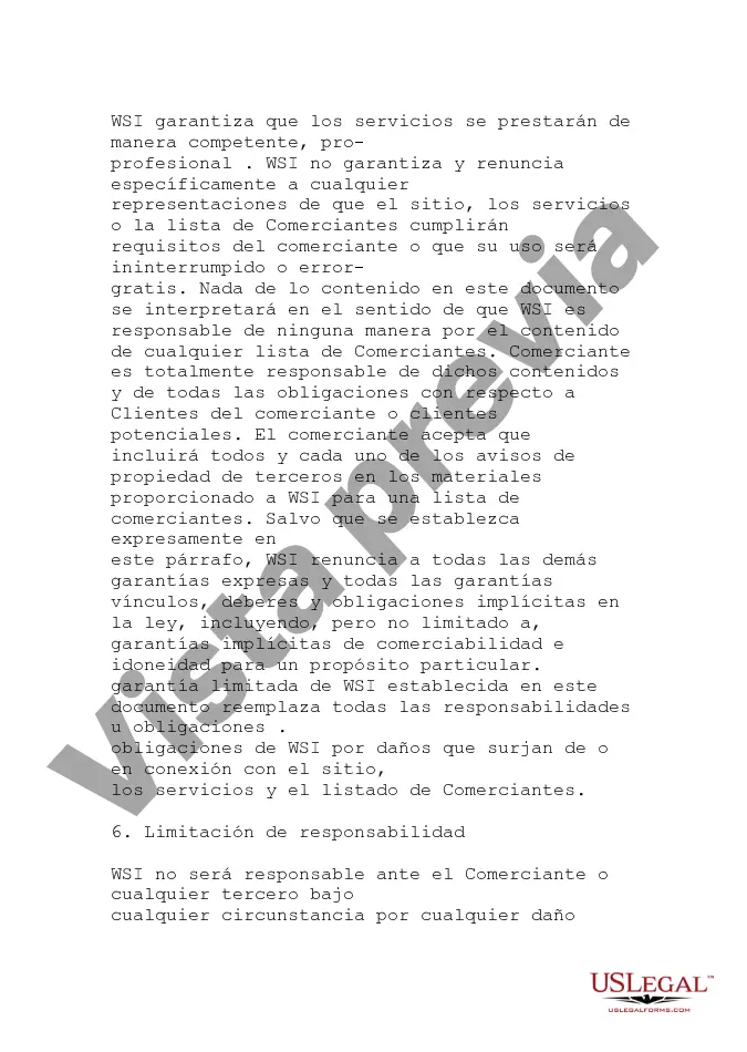 Preview Acuerdo de sitio de Internet minorista