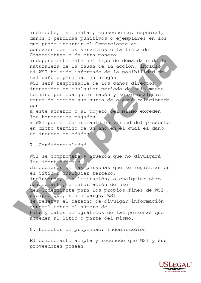 Preview Acuerdo de sitio de Internet minorista