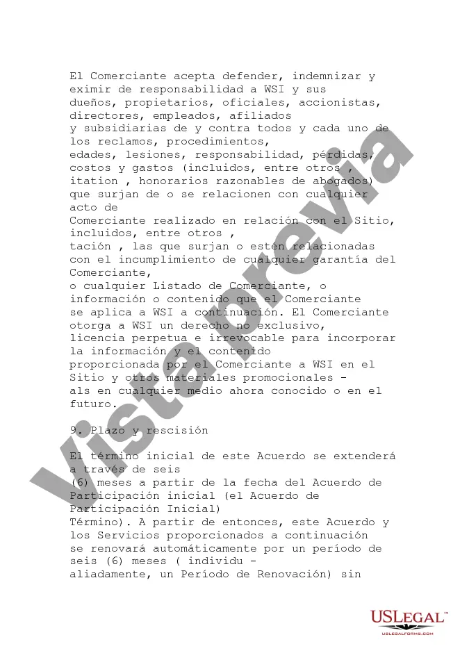 Preview Acuerdo de sitio de Internet minorista