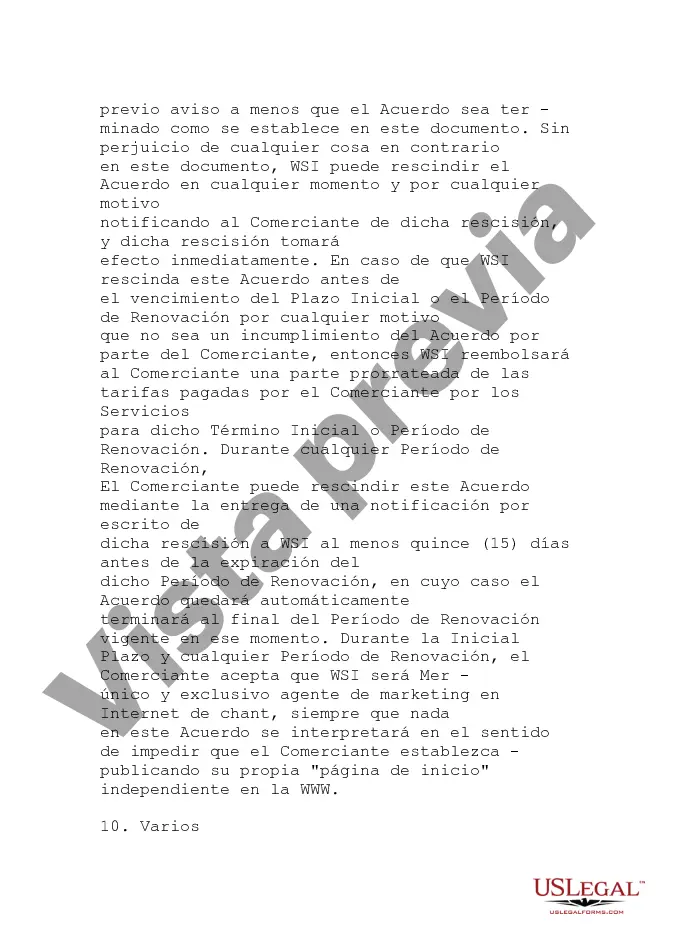 Preview Acuerdo de sitio de Internet minorista