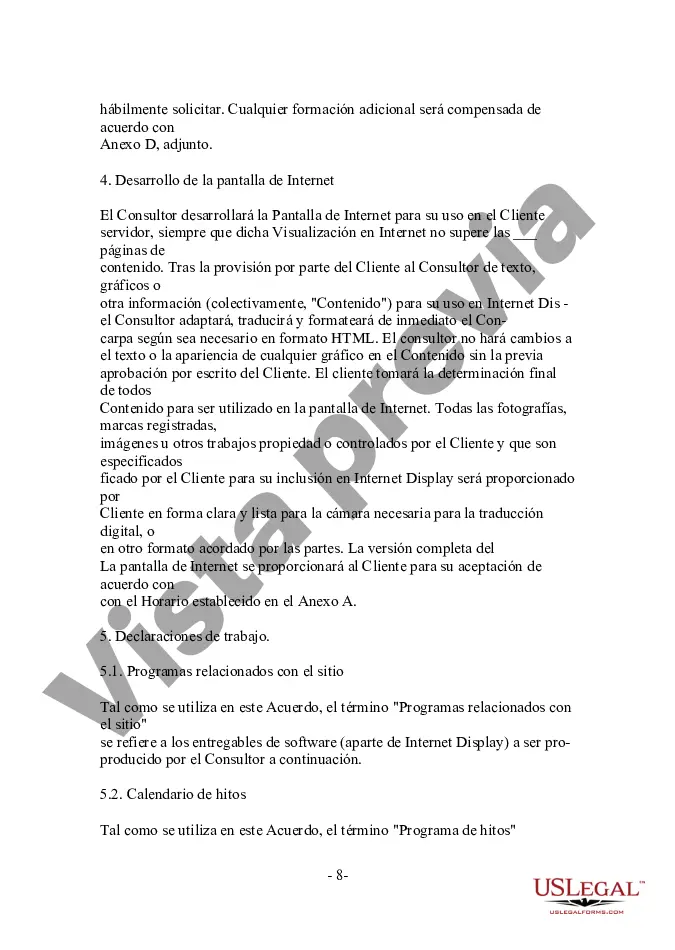 Get Acuerdo de servicio y desarrollo de sitio web orientado al cliente para consultor informático Preview Acuerdo de servicio y desarrollo de sitio web orientado al cliente para consultor informático