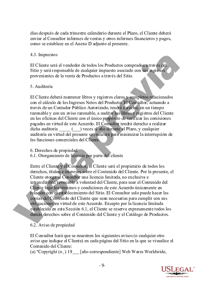 Preview Acuerdo de servicio de sitio web minorista