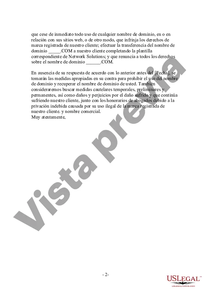 Preview Formulario - Carta de cese y desistimiento por infracción de marca comercial Nombre de dominio de Internet