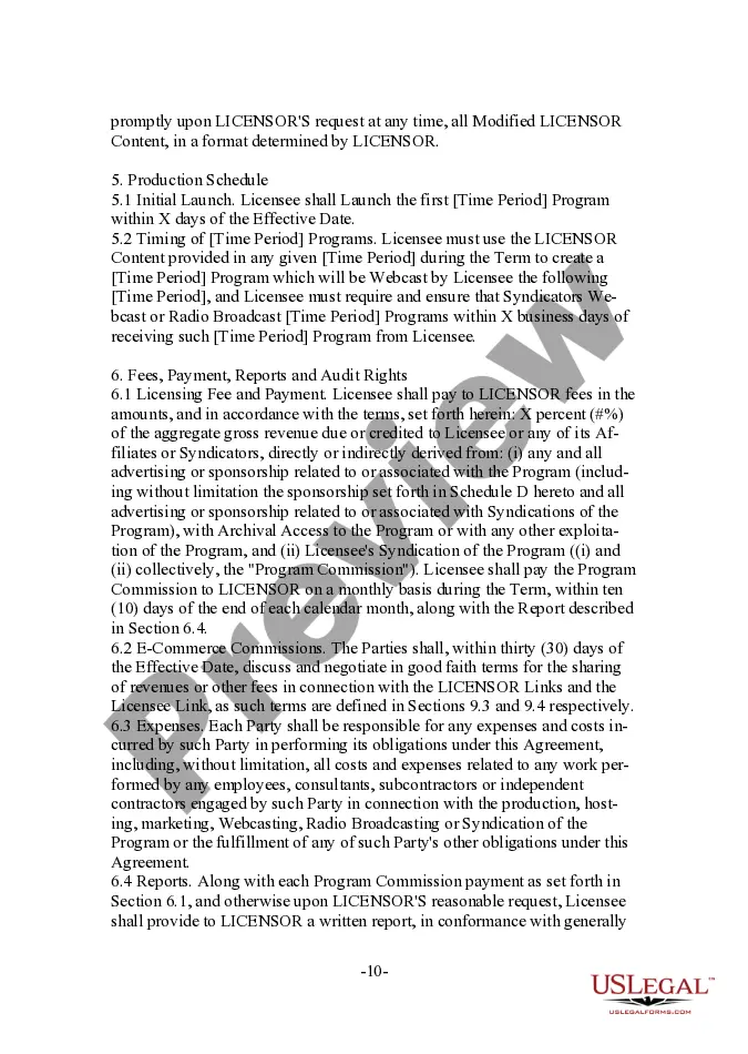 Preview Form - Content Provider Oriented Webcasting and Radio Broadcast Agreement