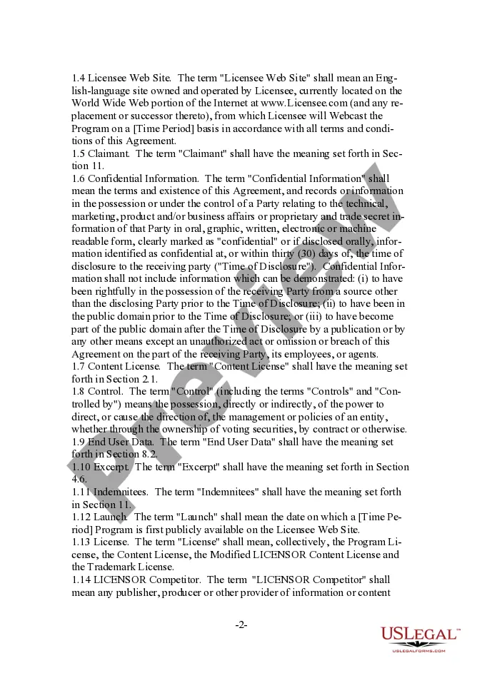 Preview Form - Content Provider Oriented Webcasting and Radio Broadcast Agreement