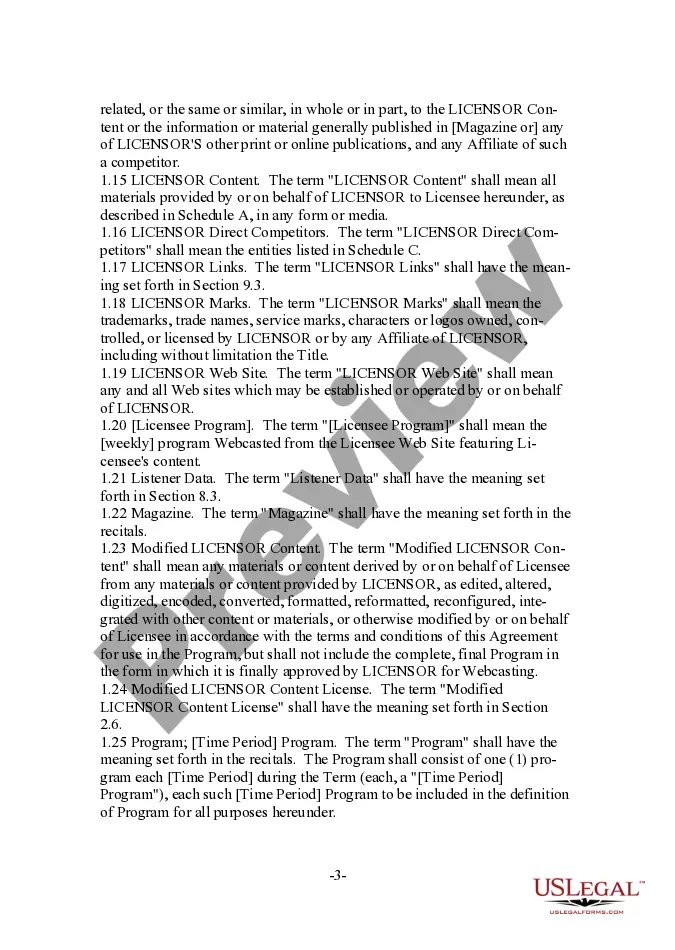 Preview Form - Content Provider Oriented Webcasting and Radio Broadcast Agreement