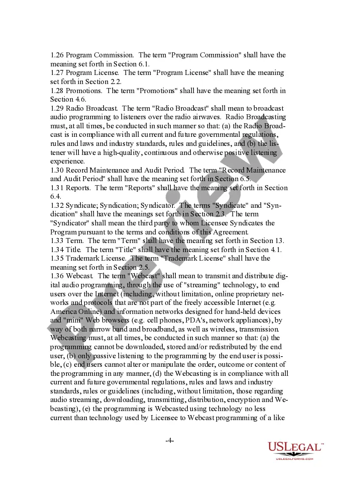 Preview Form - Content Provider Oriented Webcasting and Radio Broadcast Agreement