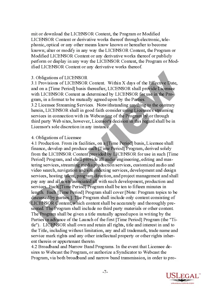 Preview Form - Content Provider Oriented Webcasting and Radio Broadcast Agreement
