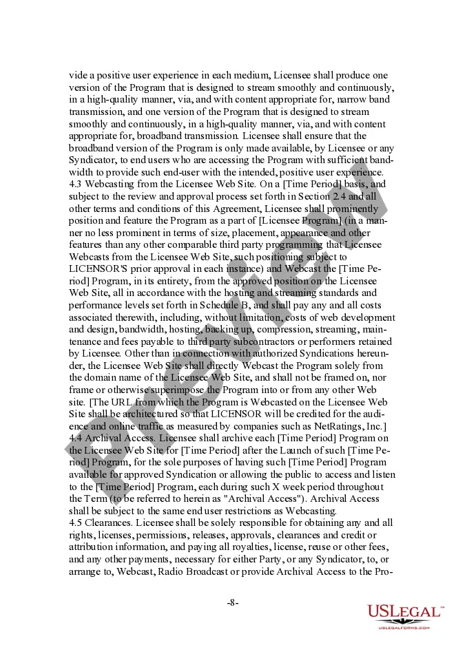 Preview Form - Content Provider Oriented Webcasting and Radio Broadcast Agreement