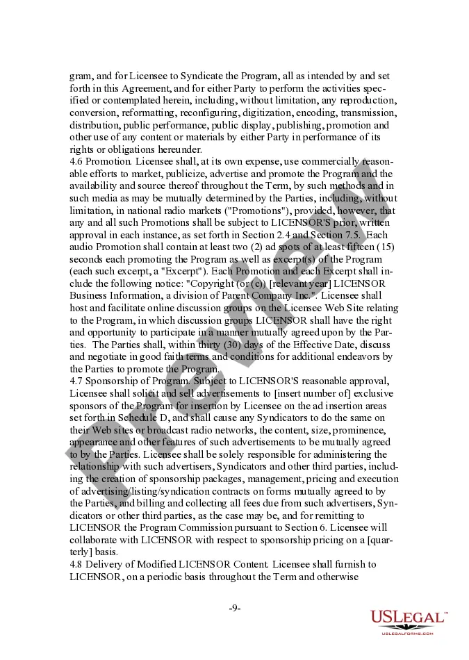 Preview Form - Content Provider Oriented Webcasting and Radio Broadcast Agreement