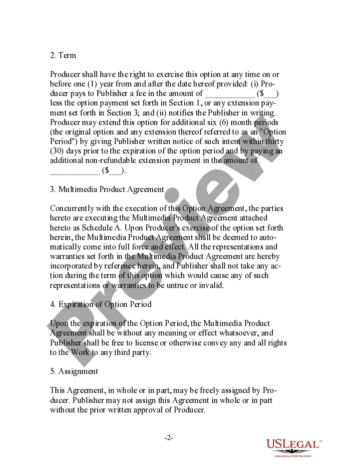 Preview Option License Agreement for a Multimedia Product