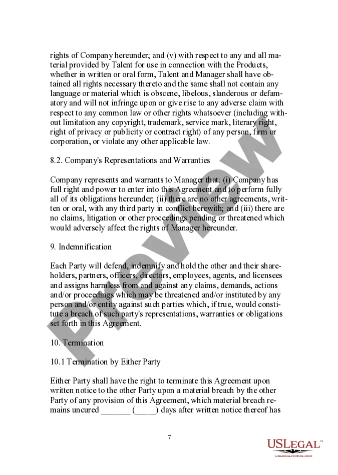 Preview Producer - Manager - Talent Agreement - Name and Likeness Release for Use in Multimedia Project