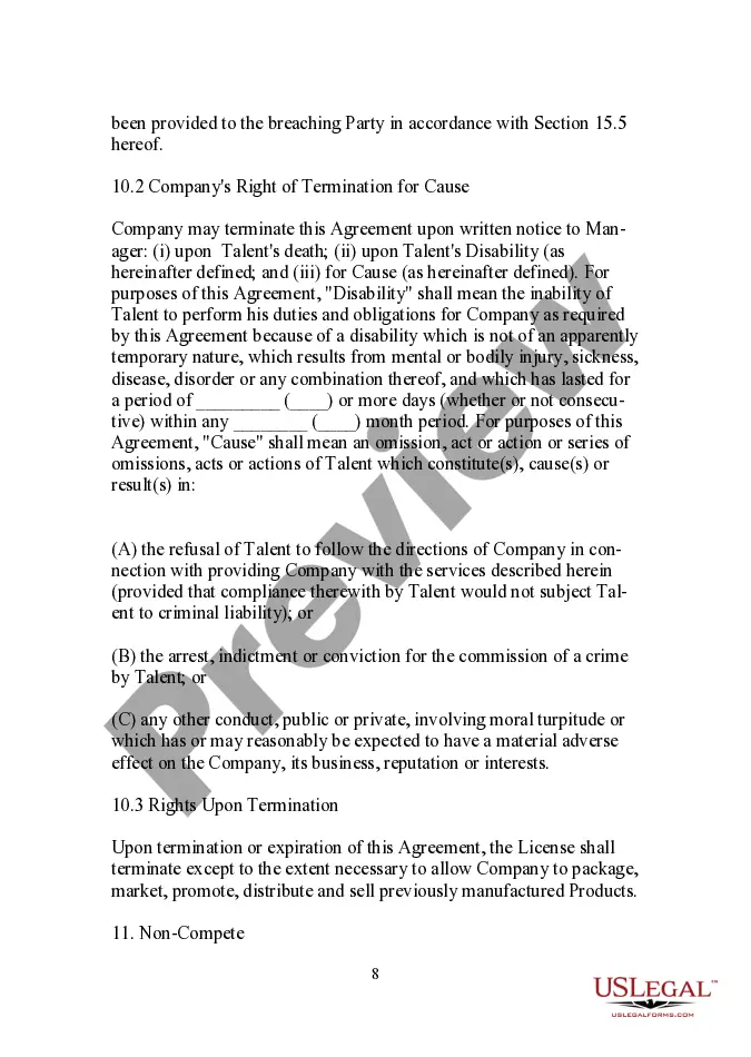 Preview Producer - Manager - Talent Agreement - Name and Likeness Release for Use in Multimedia Project